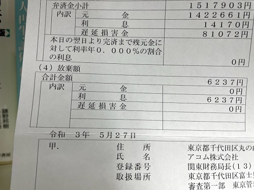 アコム任意整理の和解書